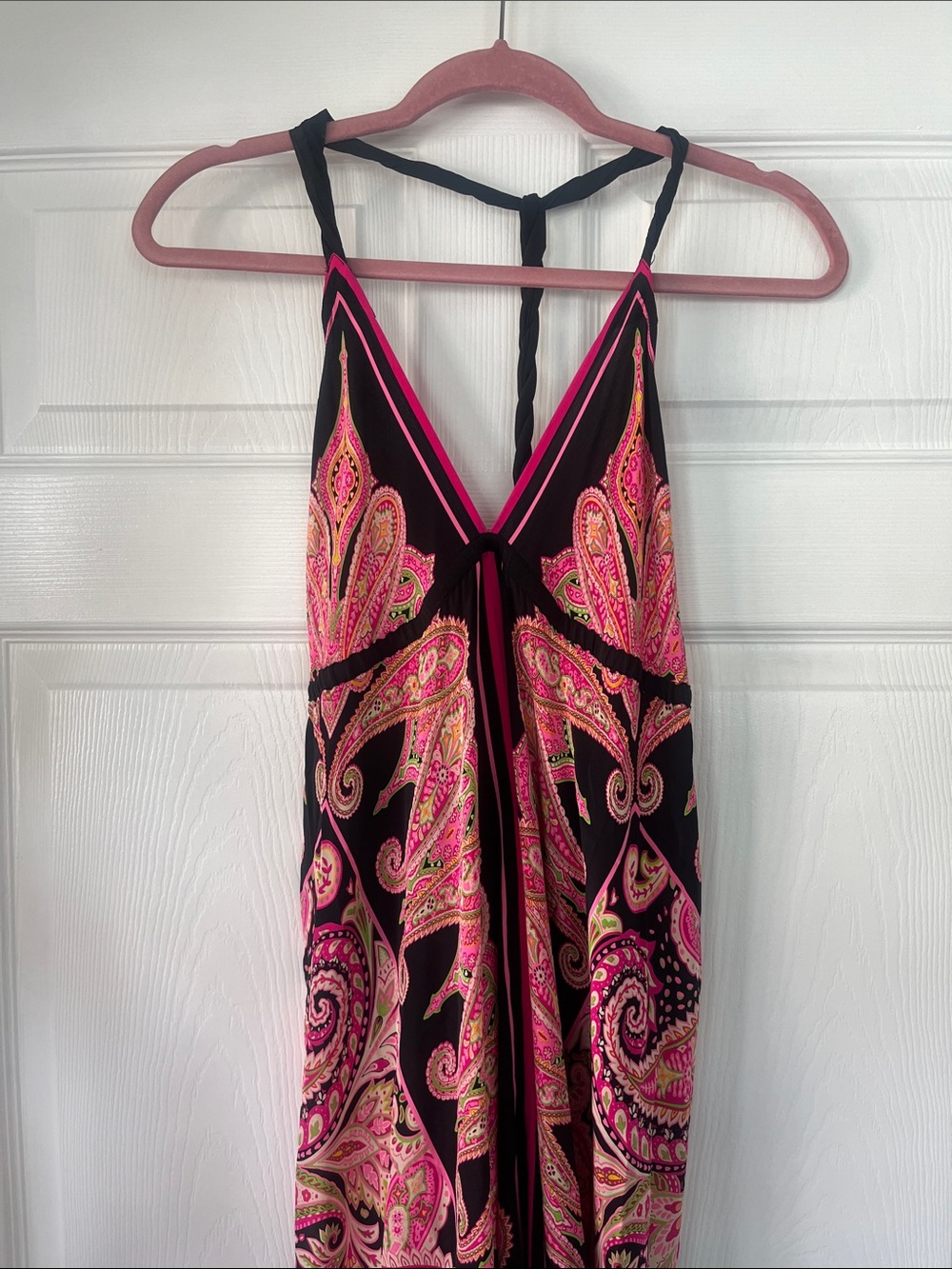 Moda International Black Silk dress with Hot Pink and Lime Paisley